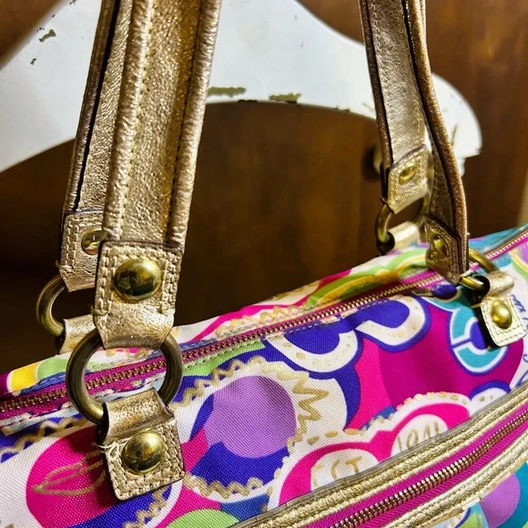 Coach 2010 Poppy Graffiti Tote Bag with Gold Accents - Picture 4 of 13